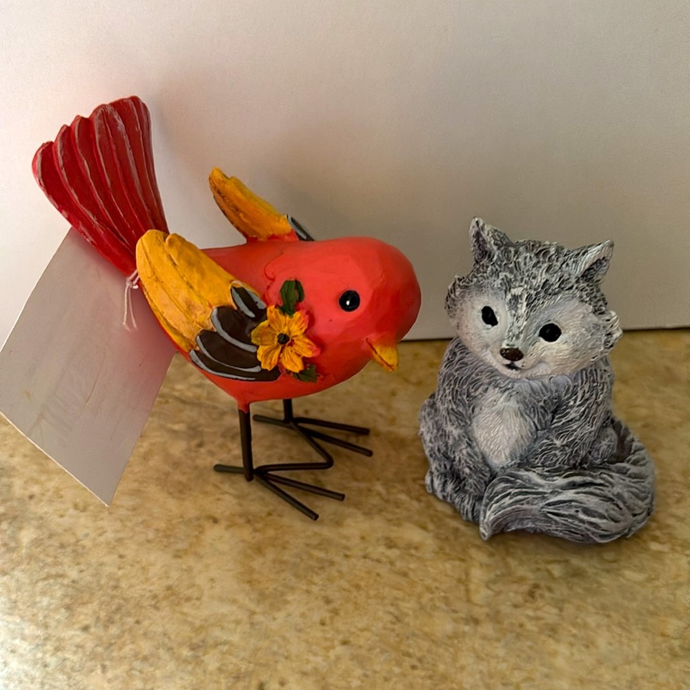 NWT “Hallmark Figurines” Cute Colorful Bird and Gray Raccoon